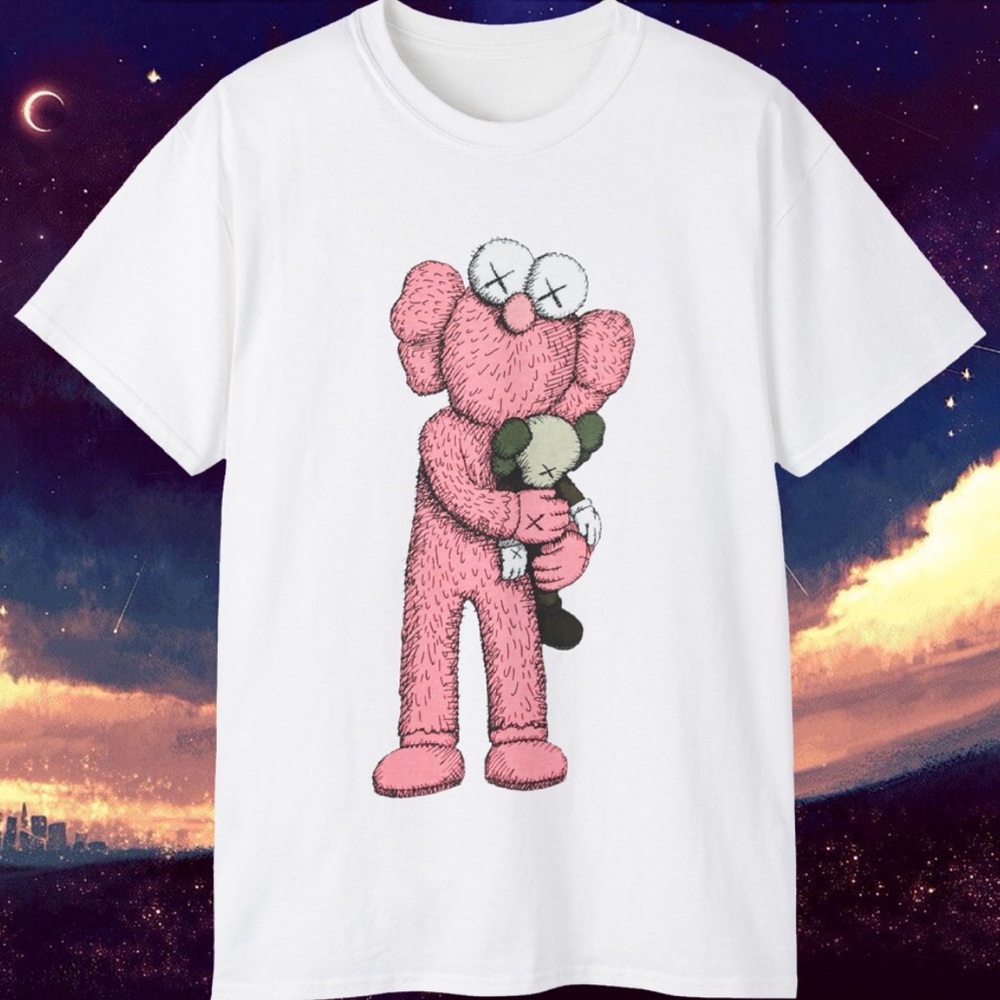 BRAND NEW White Tee with Pink KAWS-inspired Style Plush Graphic Size XL